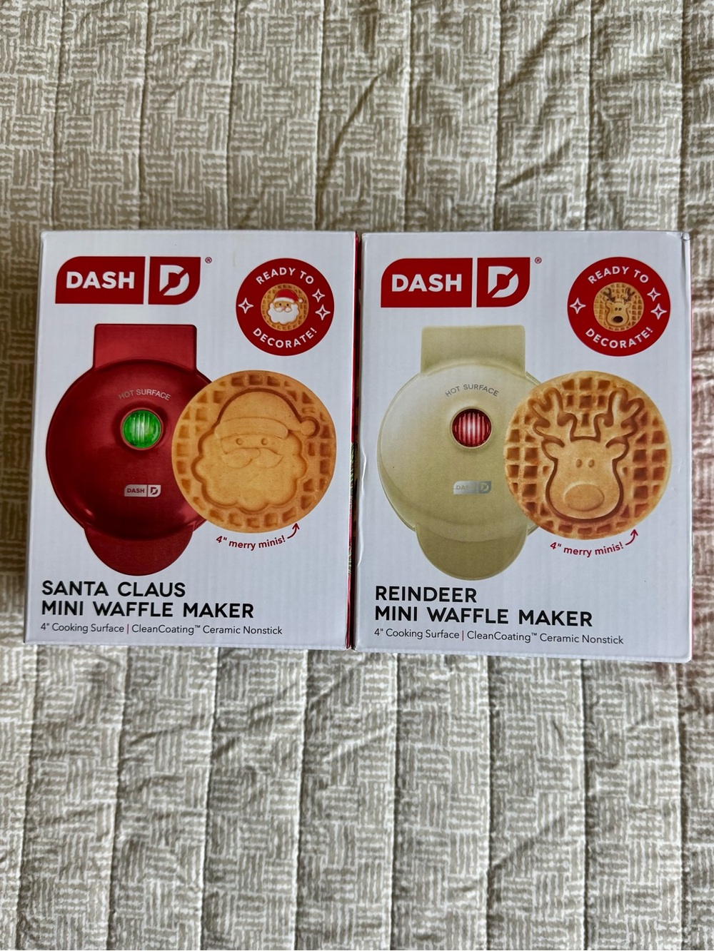 Set of Two NWT Dash Holiday Mini Waffle Makers